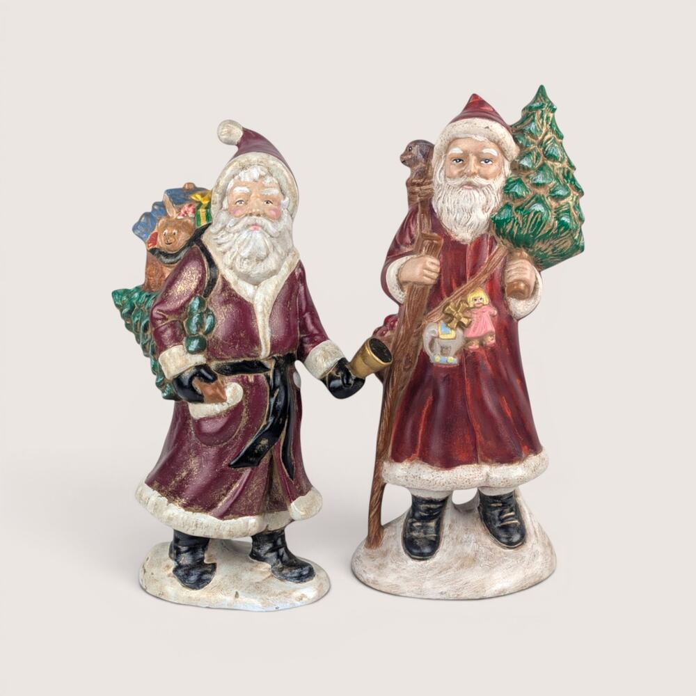 Vintage Pair Hand Painted Old World Santa Figures